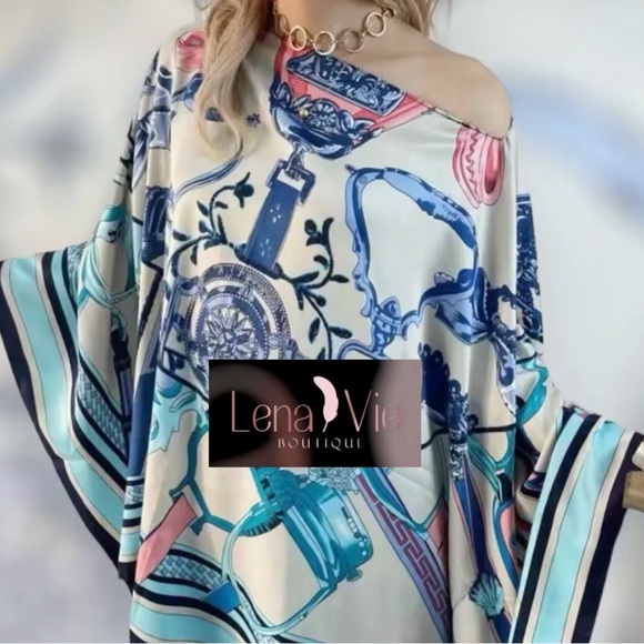 🌺SOLD🌺 Blue Tone Horse Bit Design Silk Two Piece Set - Picture 3 of 3